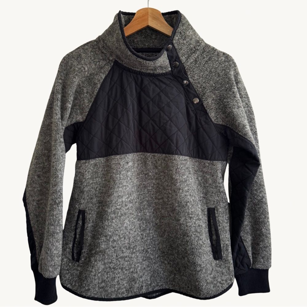 Abercrombie & Fitch Gray Navy Snap Fleece Pullover Sweatshirt Women's Small